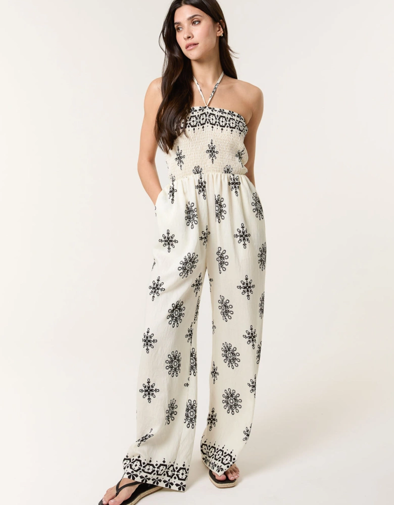 Ivory Jumpsuit With Floral Print