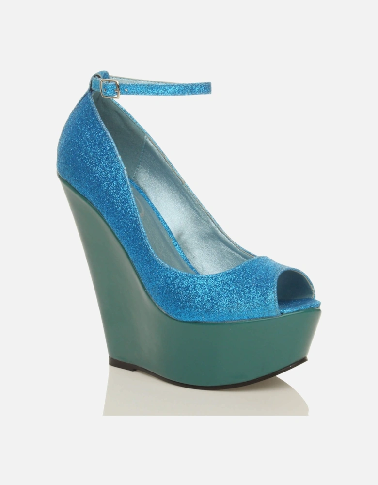 High Wedge Heel Mary Jane Platform  Court Shoes