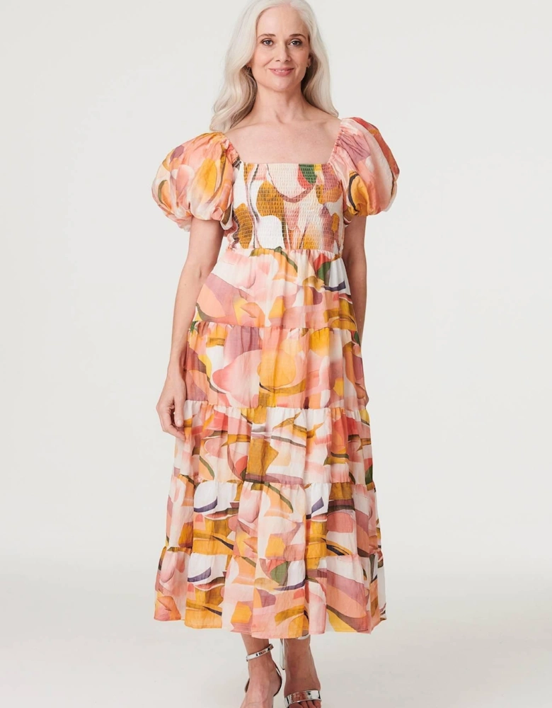 Printed Puff Sleeve Maxi Dress