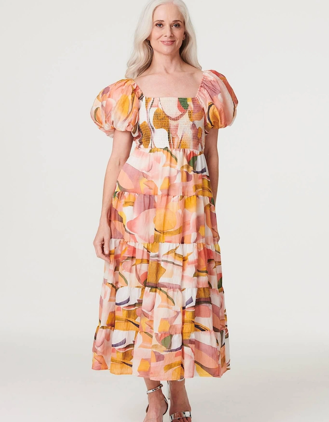 Printed Puff Sleeve Maxi Dress, 2 of 1