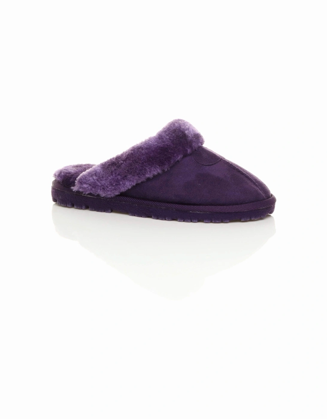 Flat  Heel Faux Fur Lined Slip On Memory Foam Mules  Slippers, 2 of 1