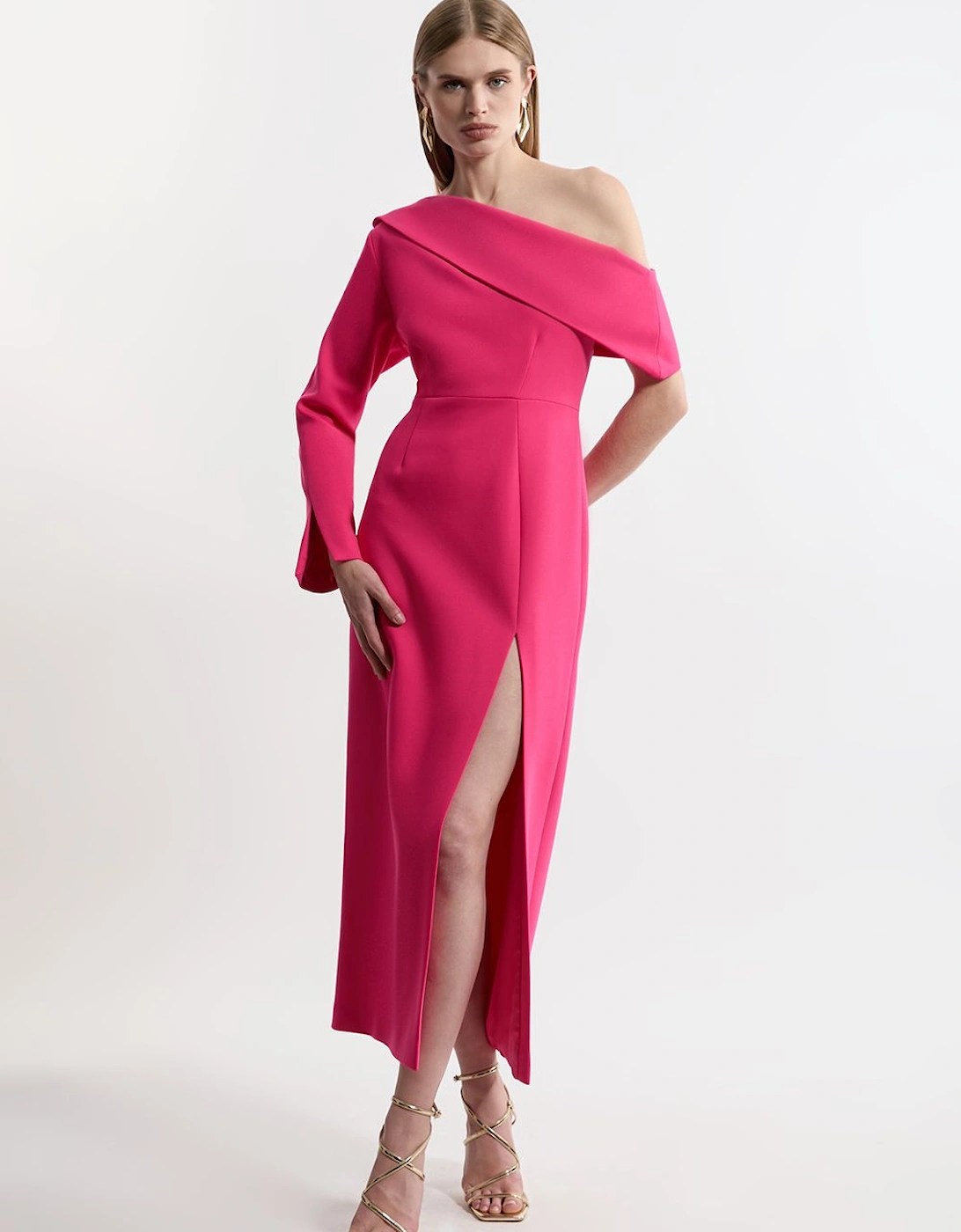 Petite Compact Stretch Open Neck Tailored Midi Dress, 2 of 1