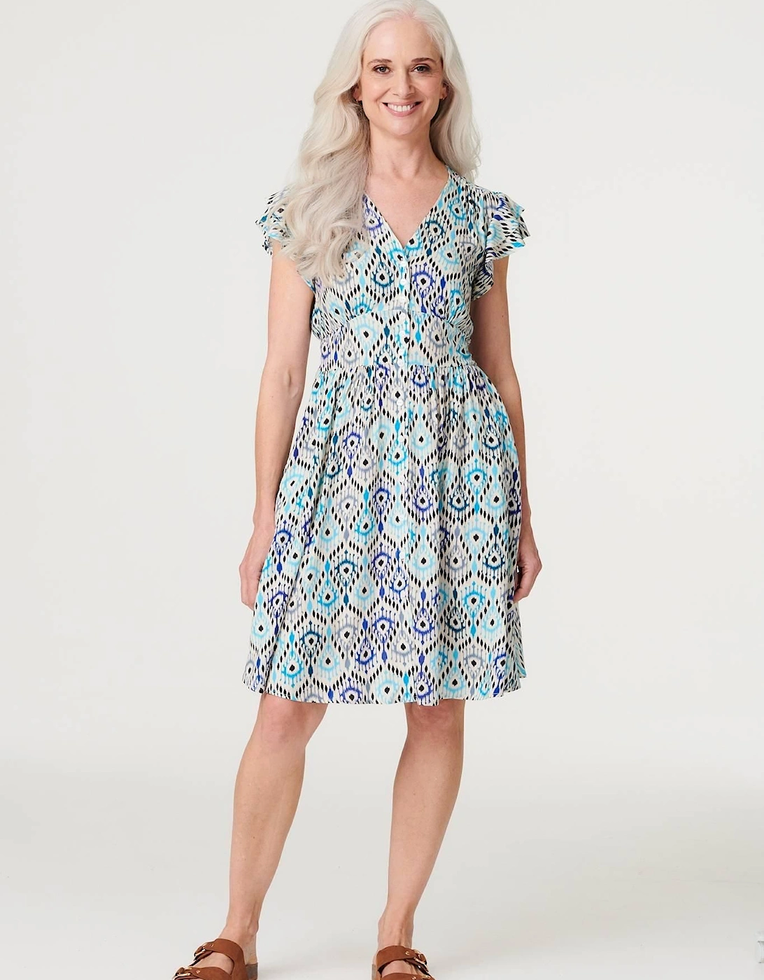 Printed Frill Sleeve Short Dress, 2 of 1