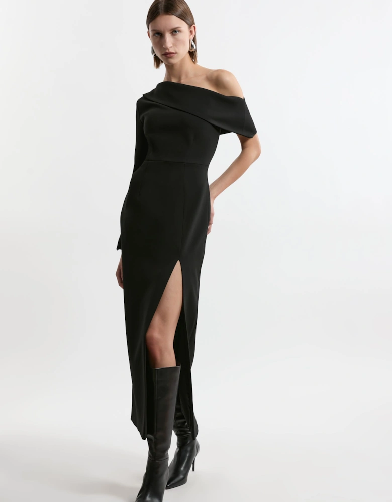 Compact Stretch Open Neck Tailored Midi Dress