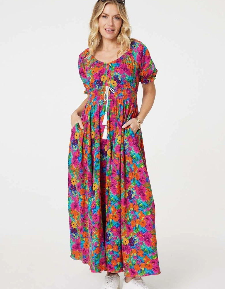 Floral Drawstring Empire Waist Maxi Dress
