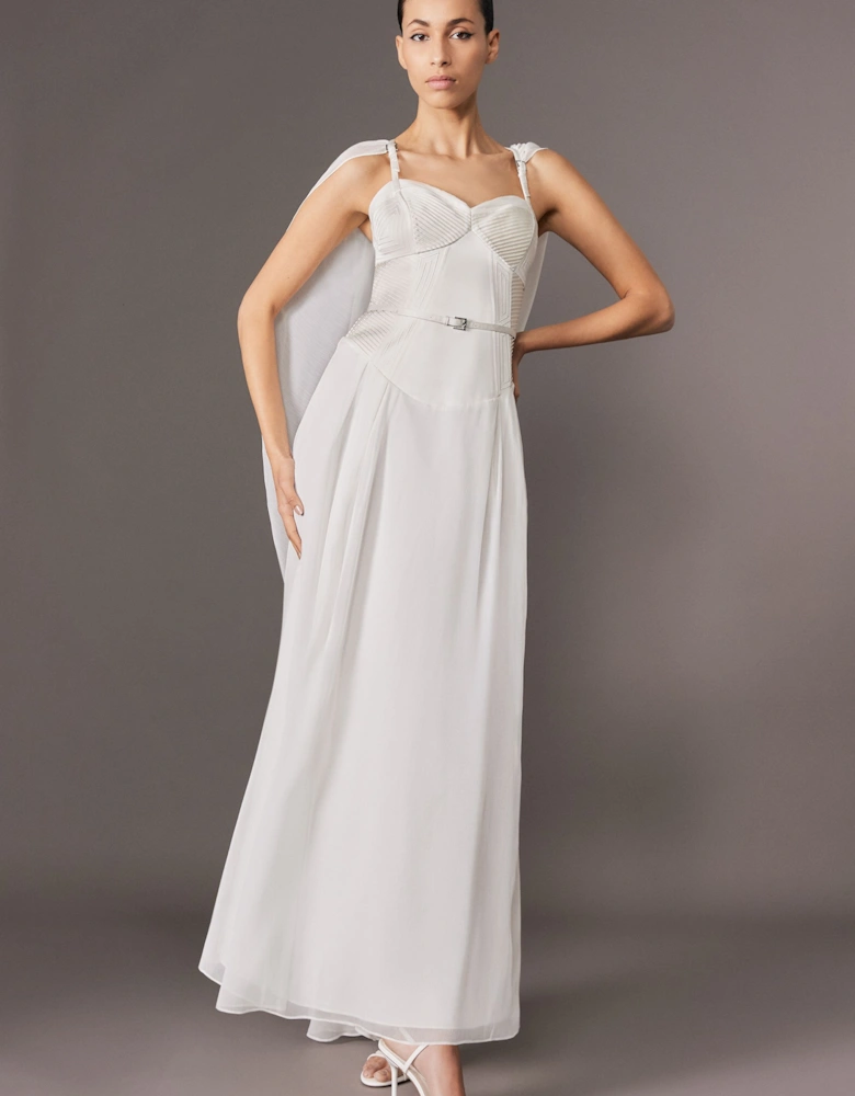 Archive Collection - Petite Corset Detail Georgette Cape Woven Maxi Dress