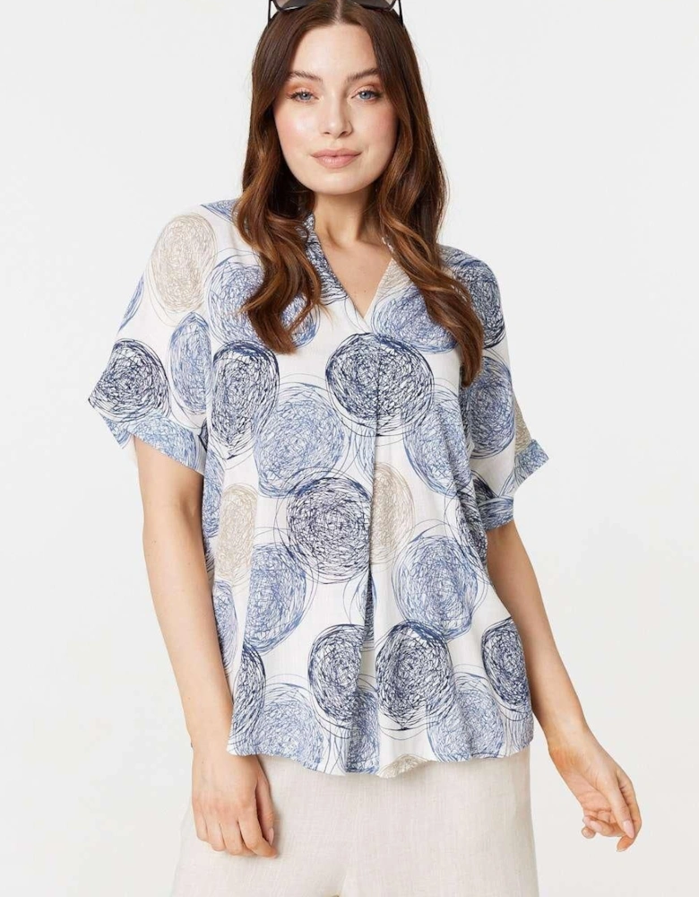 Printed V-Neck 1/2 Sleeve Blouse