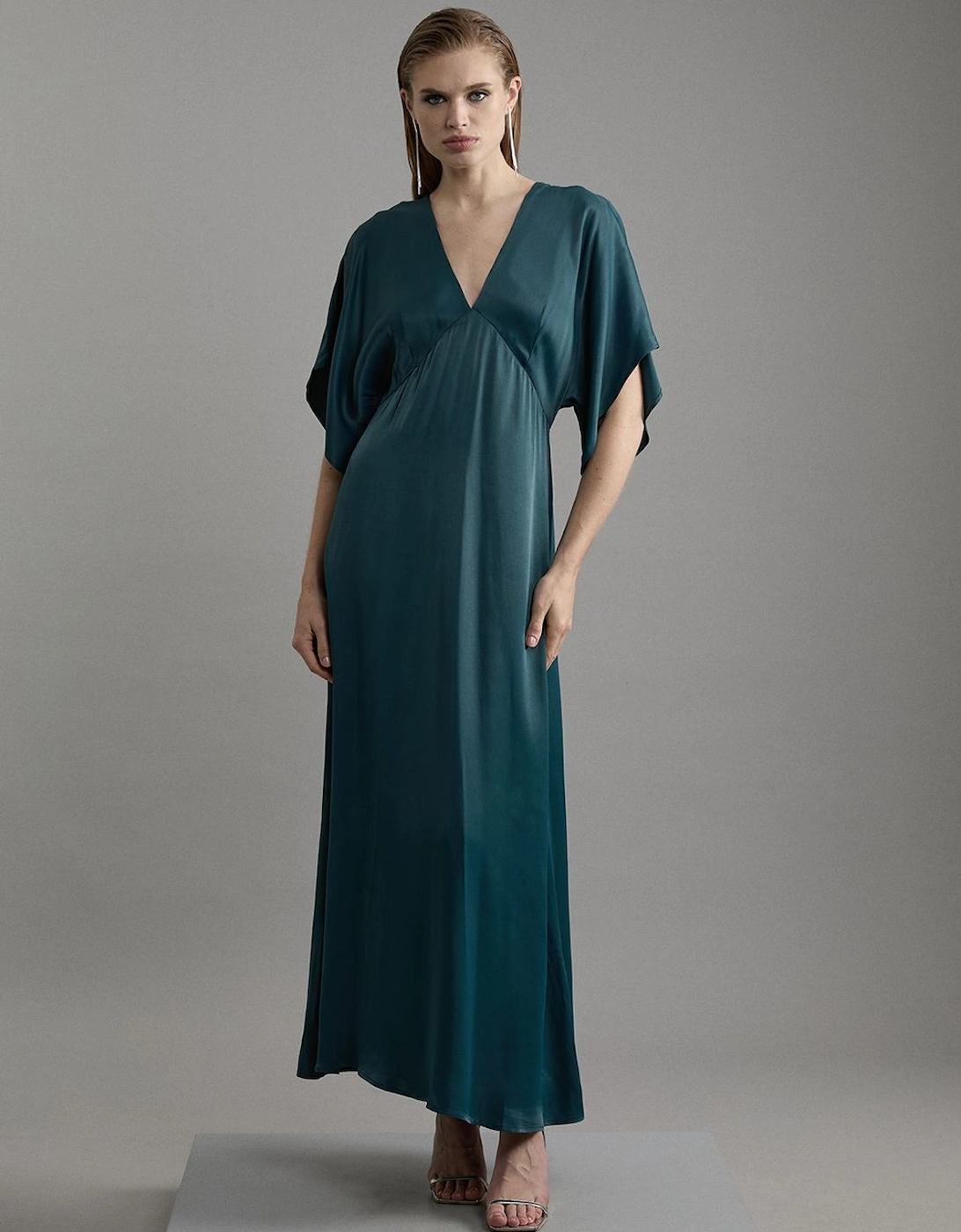 Petite Satin Angel Sleeve Woven Maxi Dress, 2 of 1
