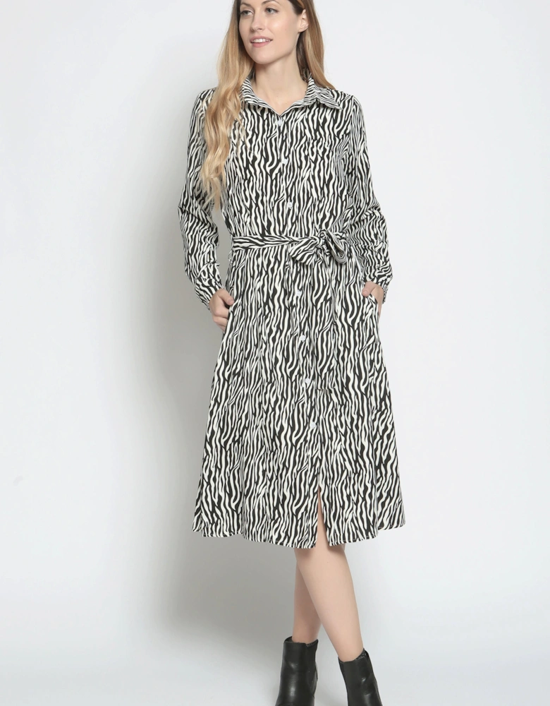 Zebra Print Midi Shirt Dress