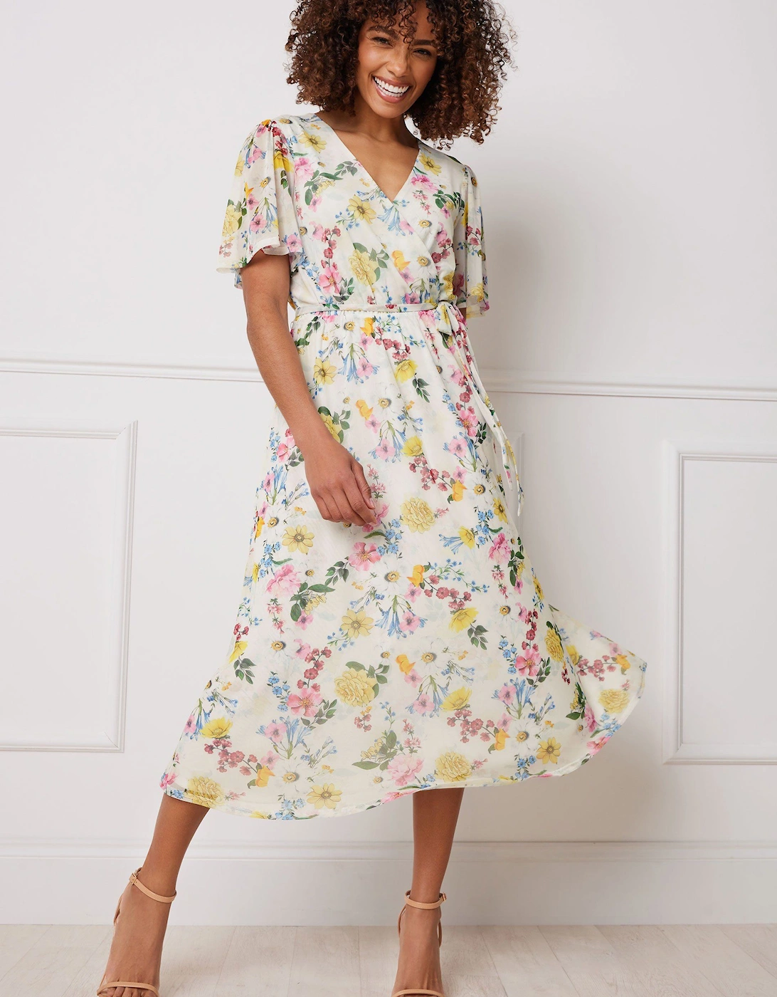 Floral Print Wrap Midi Dress, 2 of 1
