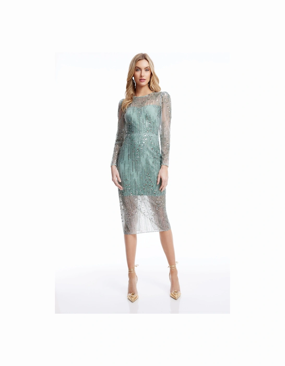 Sophia Long Sleeve Bodycon Midi Dress Sequin, 2 of 1
