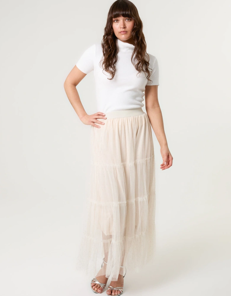 Off White Long Layered Skirt