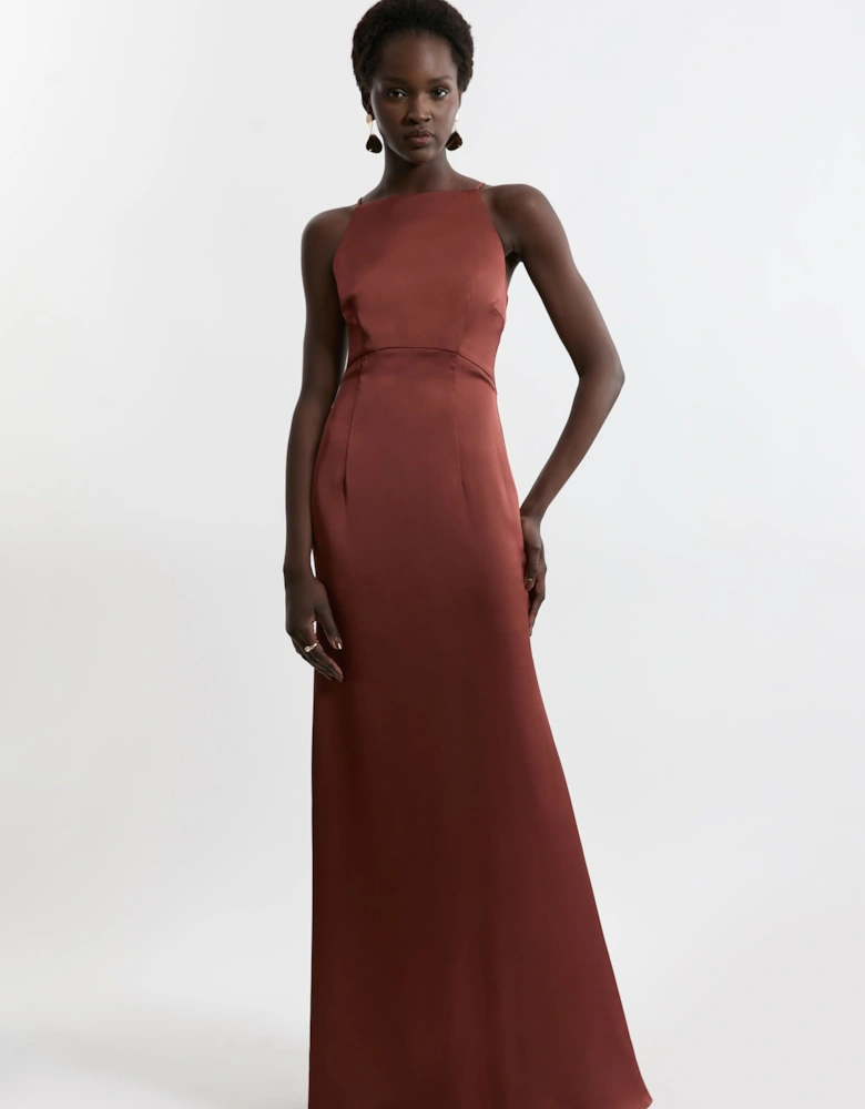 Tall Satin Back Crepe Long Sleeved Column Woven Maxi Dress