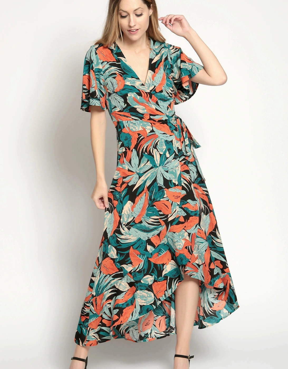 Leaf Print Ruffle Wrap Dress, 2 of 1