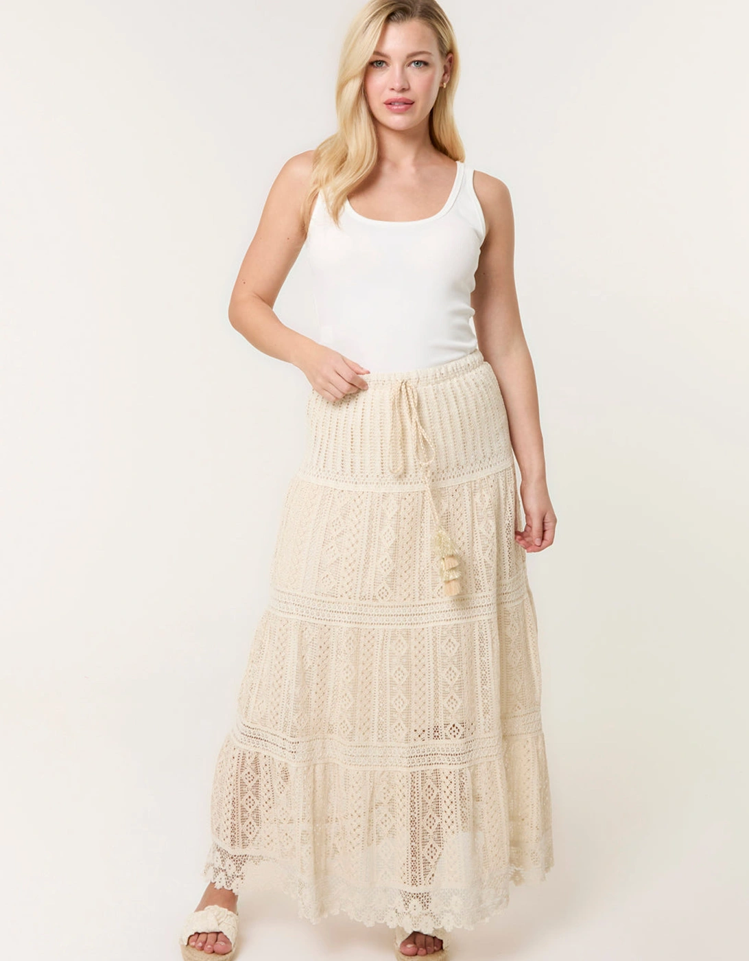 Stone Crochet Tassel Tie Front Maxi Skirt, 2 of 1