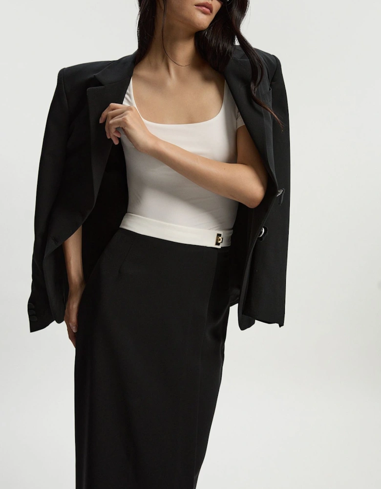 Twill Contrast Hardware Woven Midi Skirt