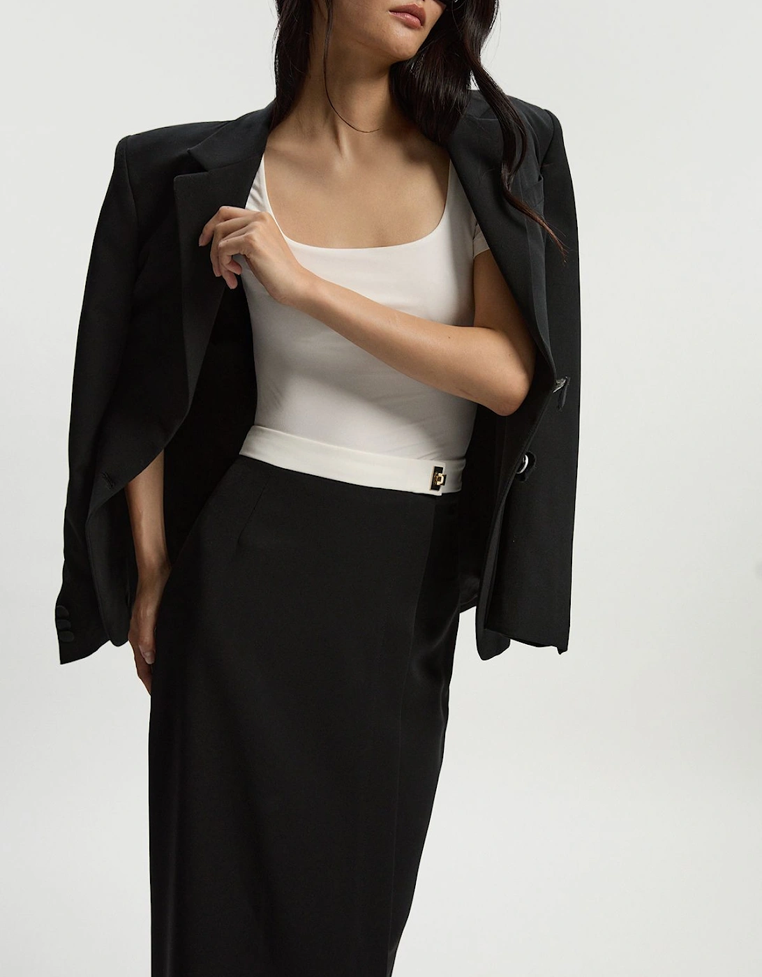 Twill Contrast Hardware Woven Midi Skirt, 2 of 1