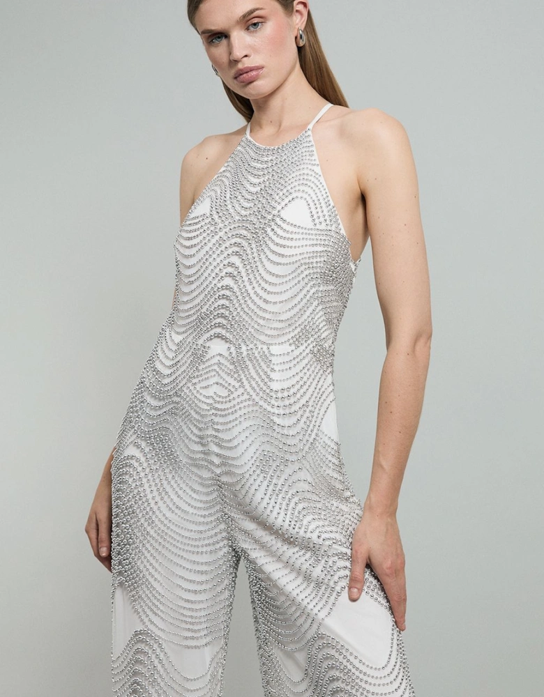 Embellished Geo Halter Woven Jumpsuit
