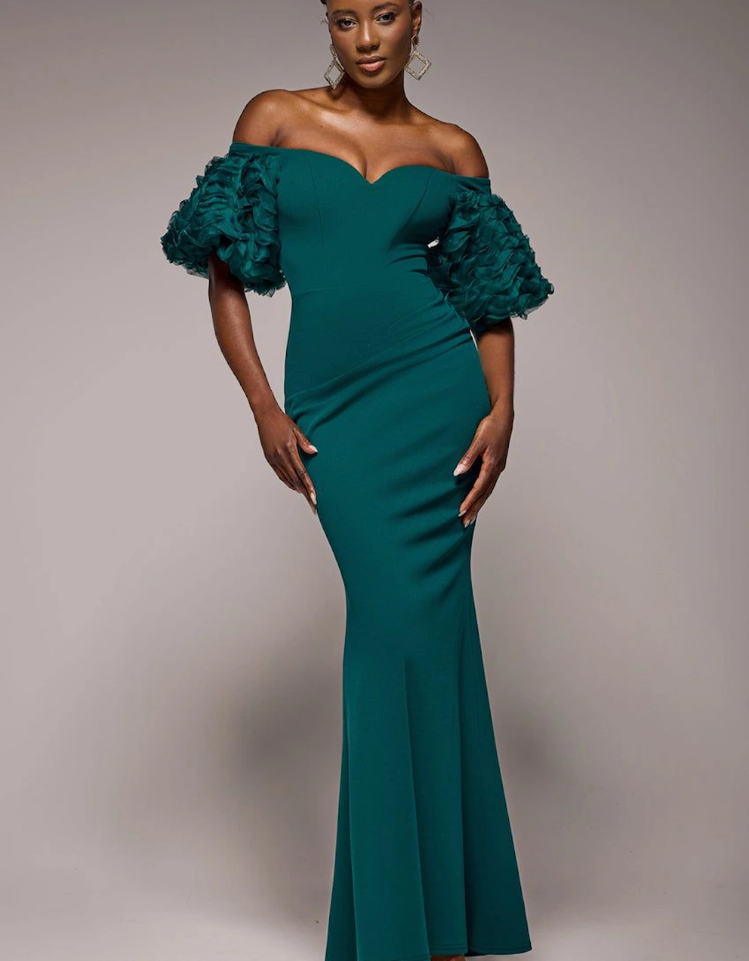 Off The Shoulder 3D Puffed Sleeve Sweetheart Maxi Dress, 2 of 1