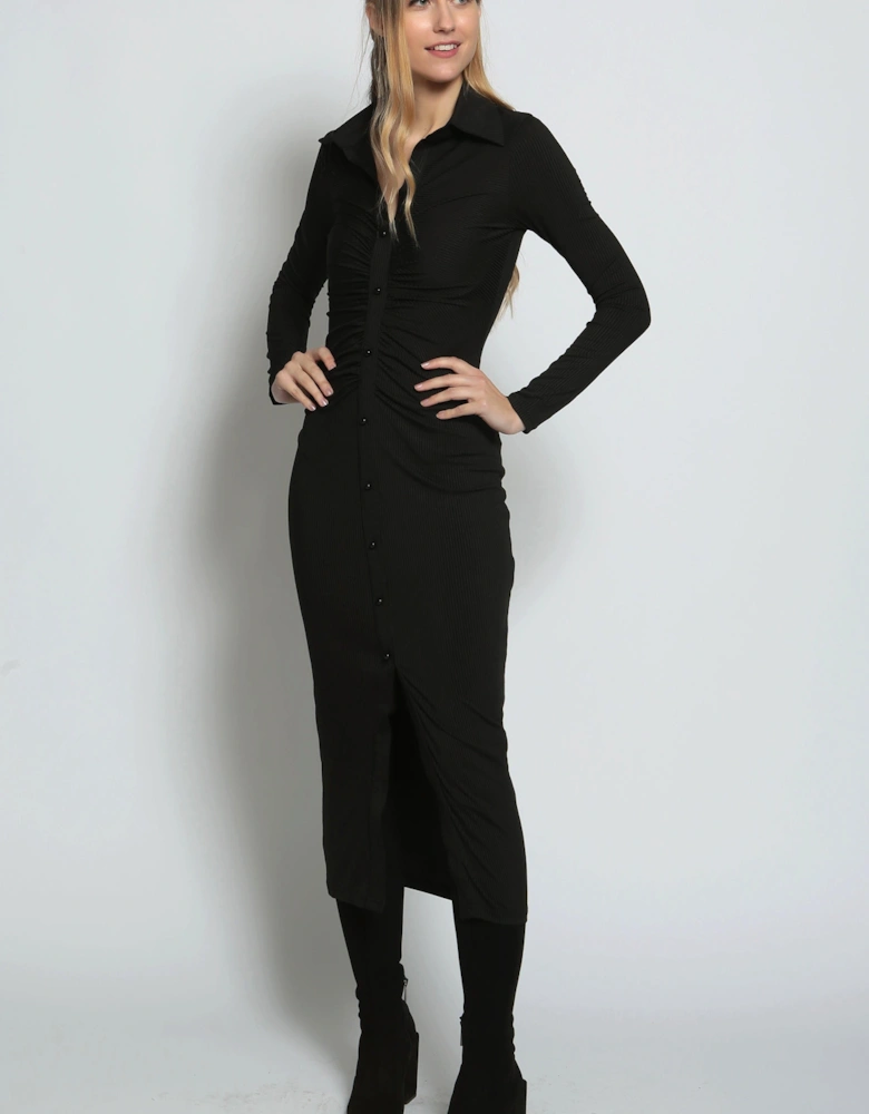 Full Sleeve Faux-Shirt Bodycon Midi Dress