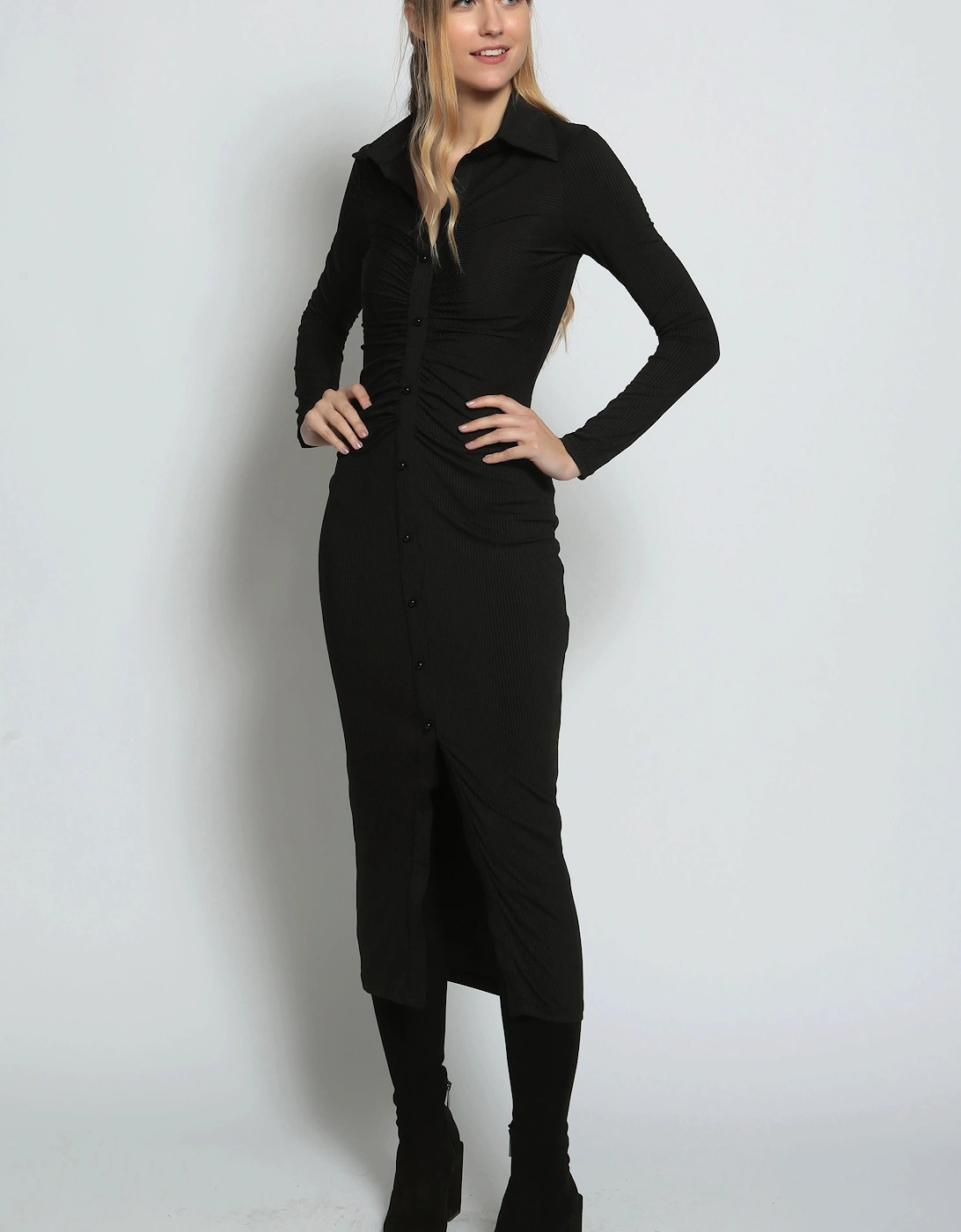 Full Sleeve Faux-Shirt Bodycon Midi Dress, 2 of 1