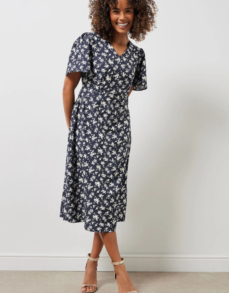Floral Print Short Sleeve Midi Dress