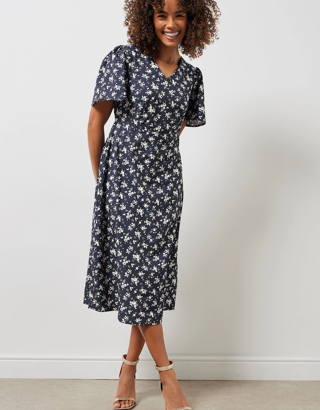 Floral Print Short Sleeve Midi Dress, 2 of 1