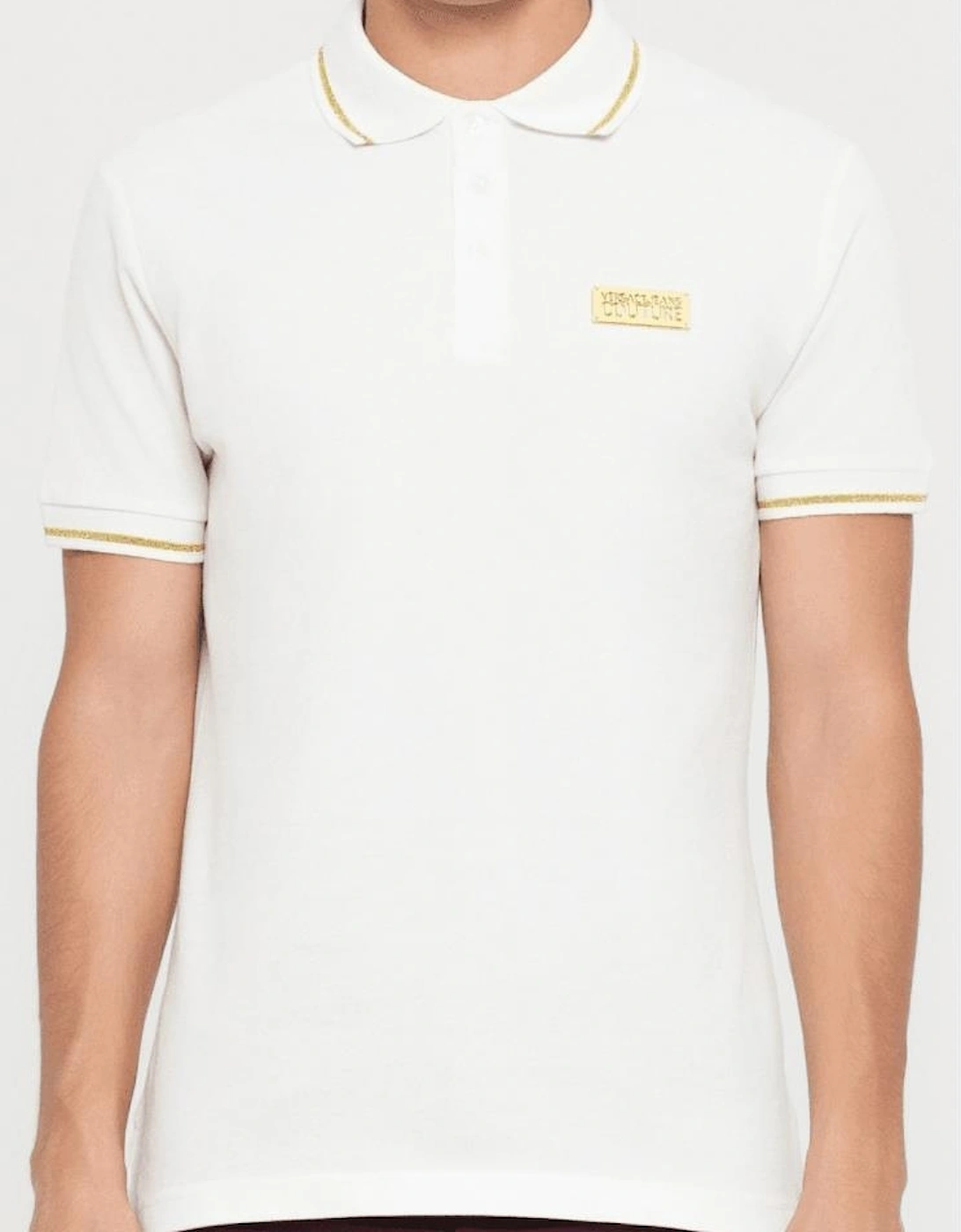 Cotton Metal Logo White/Gold Tipped Polo Shirt