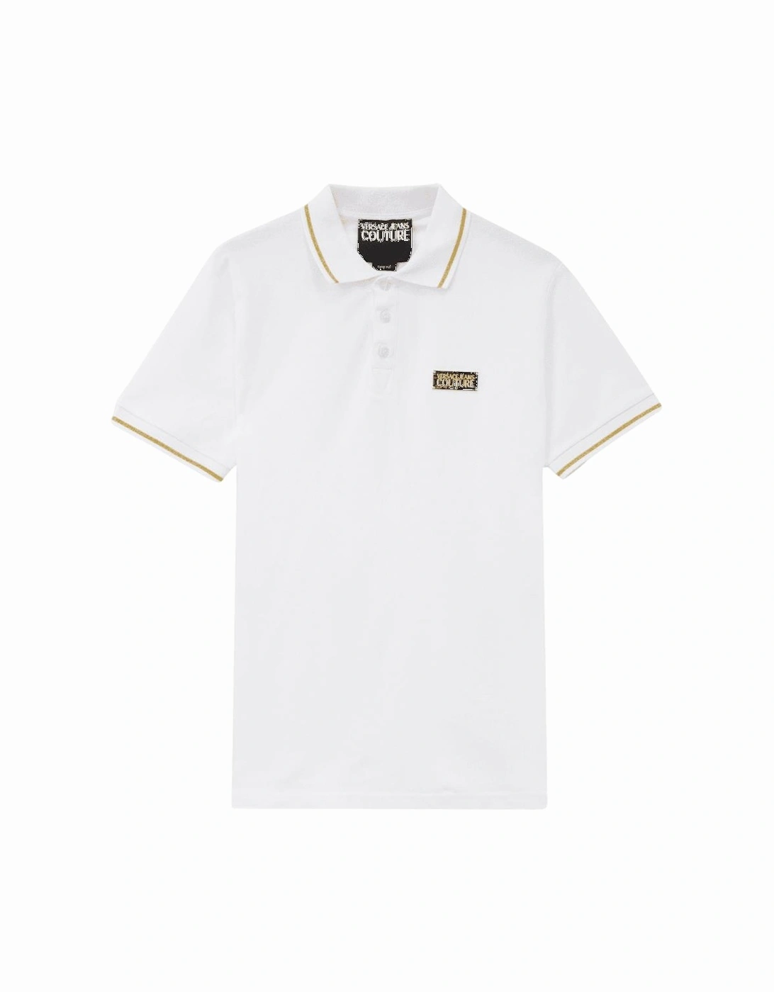 Cotton Metal Logo White/Gold Tipped Polo Shirt, 4 of 3
