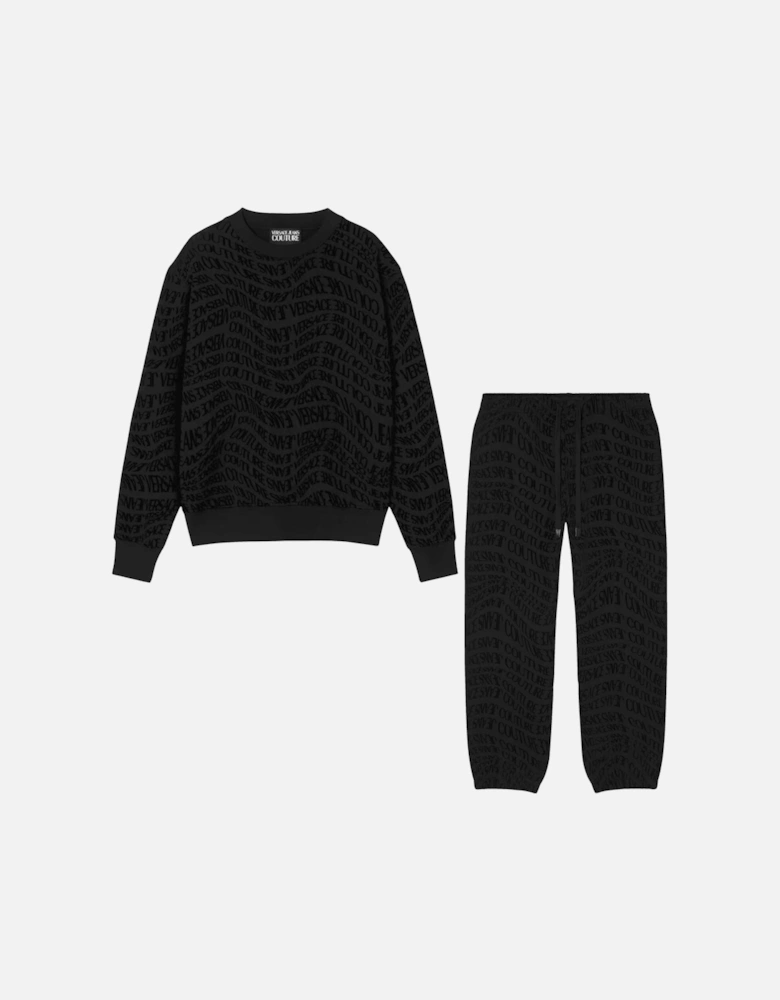Regular Fit Liquify All Over Logo Black Tracksuit