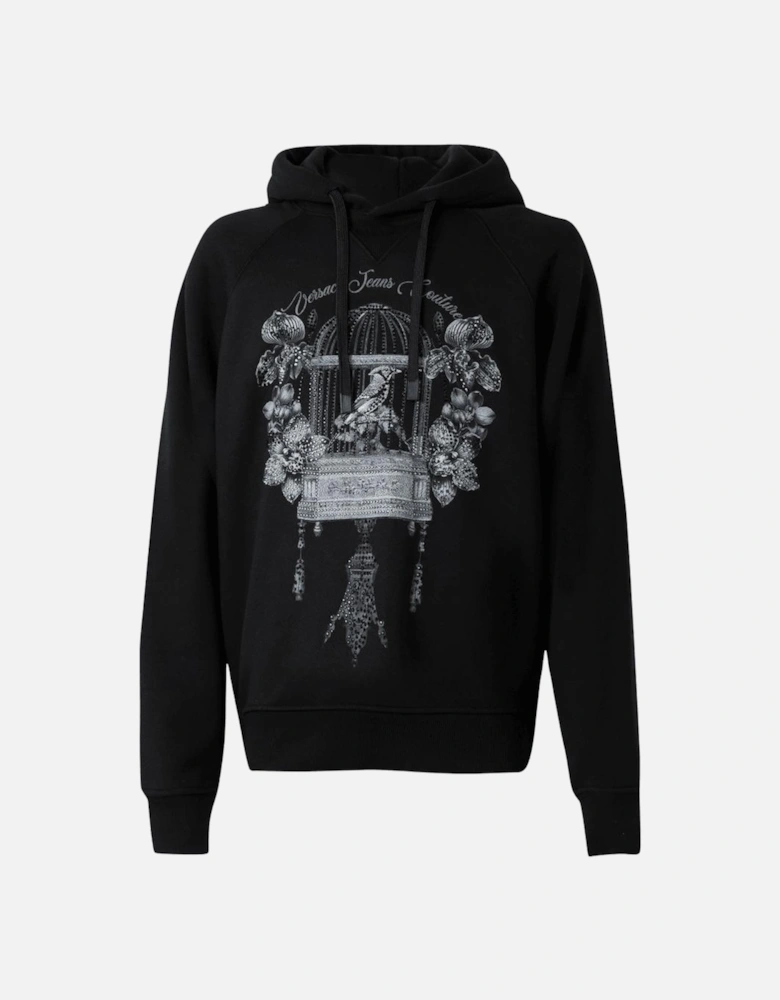 Loose Fit Studded Bird Logo Black Hoodie