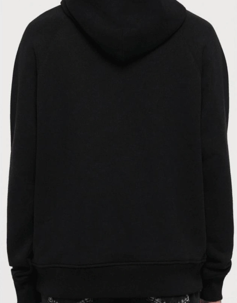 Loose Fit Studded Bird Logo Black Hoodie