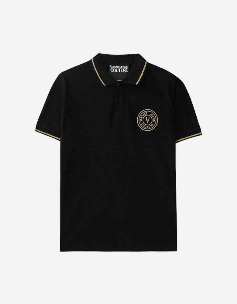 Cotton Embroidered V-Emblem Logo Black/Gold Polo Shirt