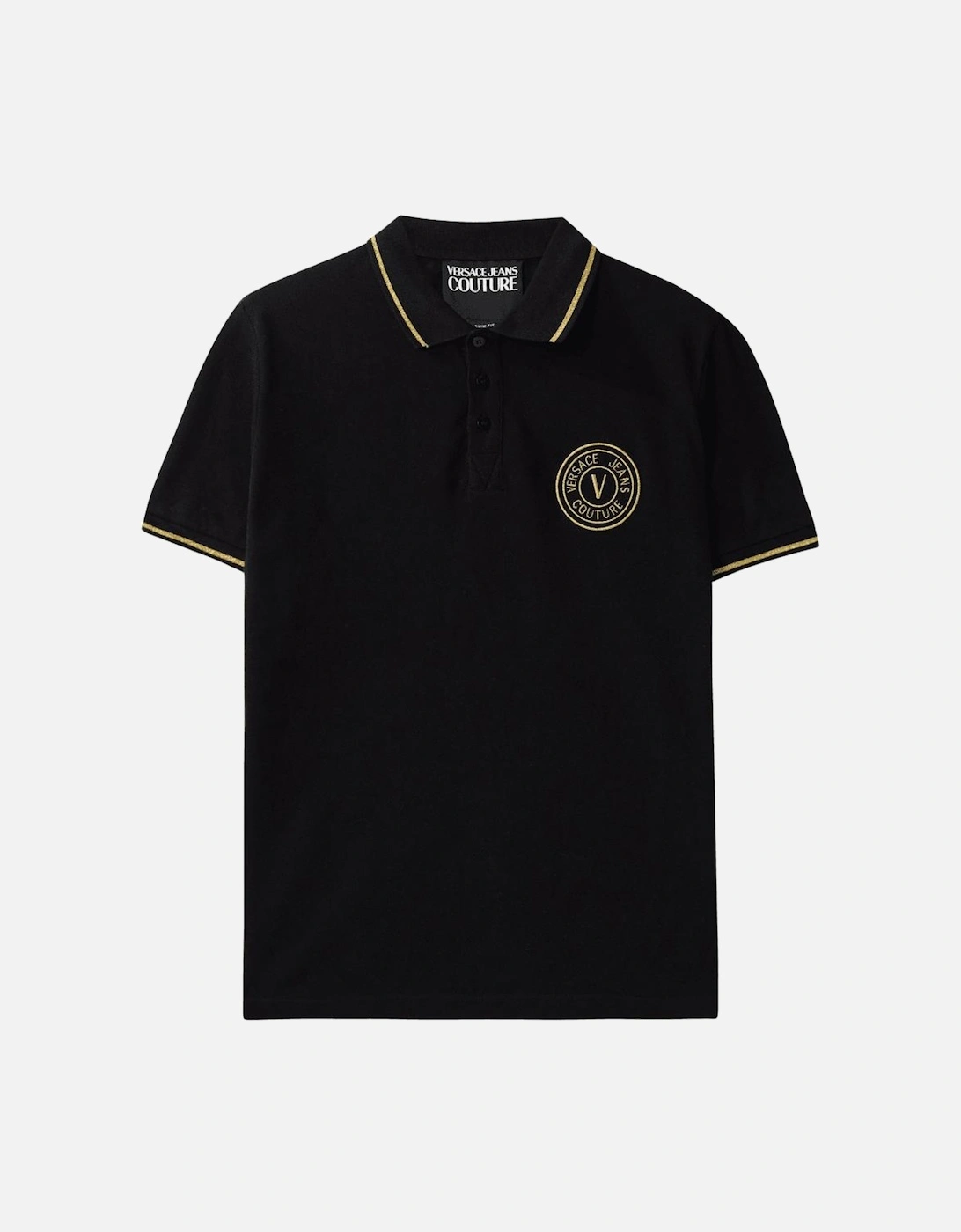 Cotton Embroidered V-Emblem Logo Black/Gold Polo Shirt, 4 of 3