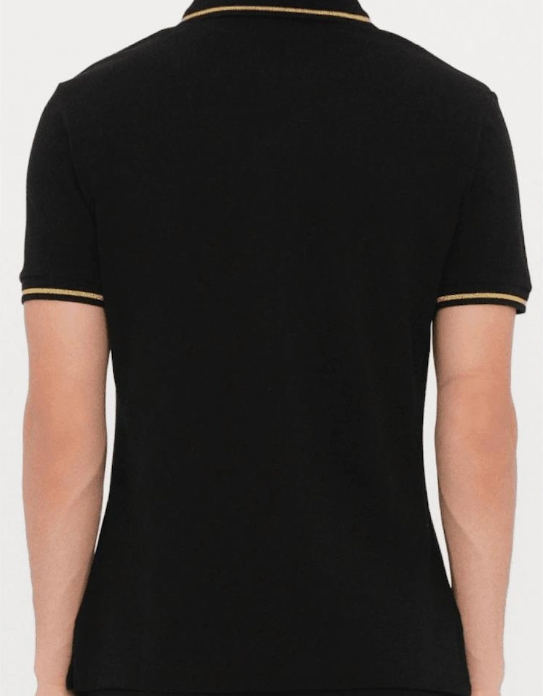 Cotton Embroidered V-Emblem Logo Black/Gold Polo Shirt