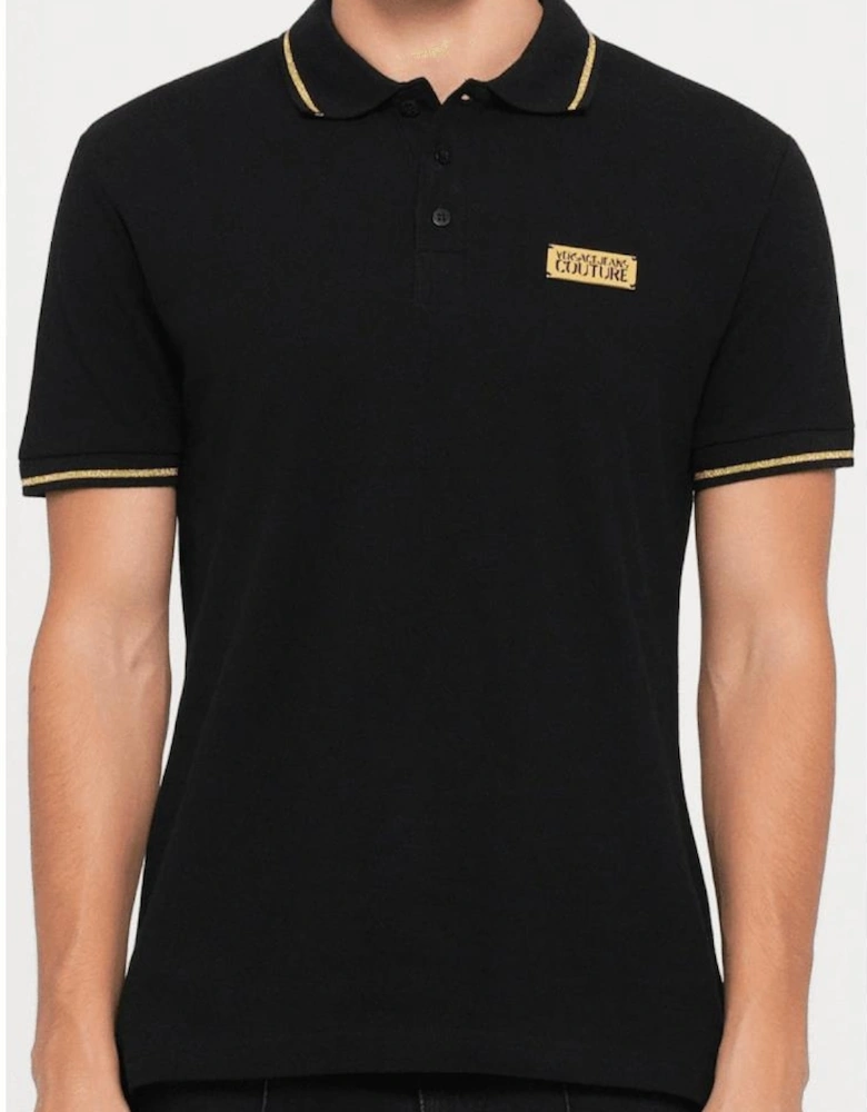 Cotton Metal Logo Black/Gold Tipped Polo Shirt