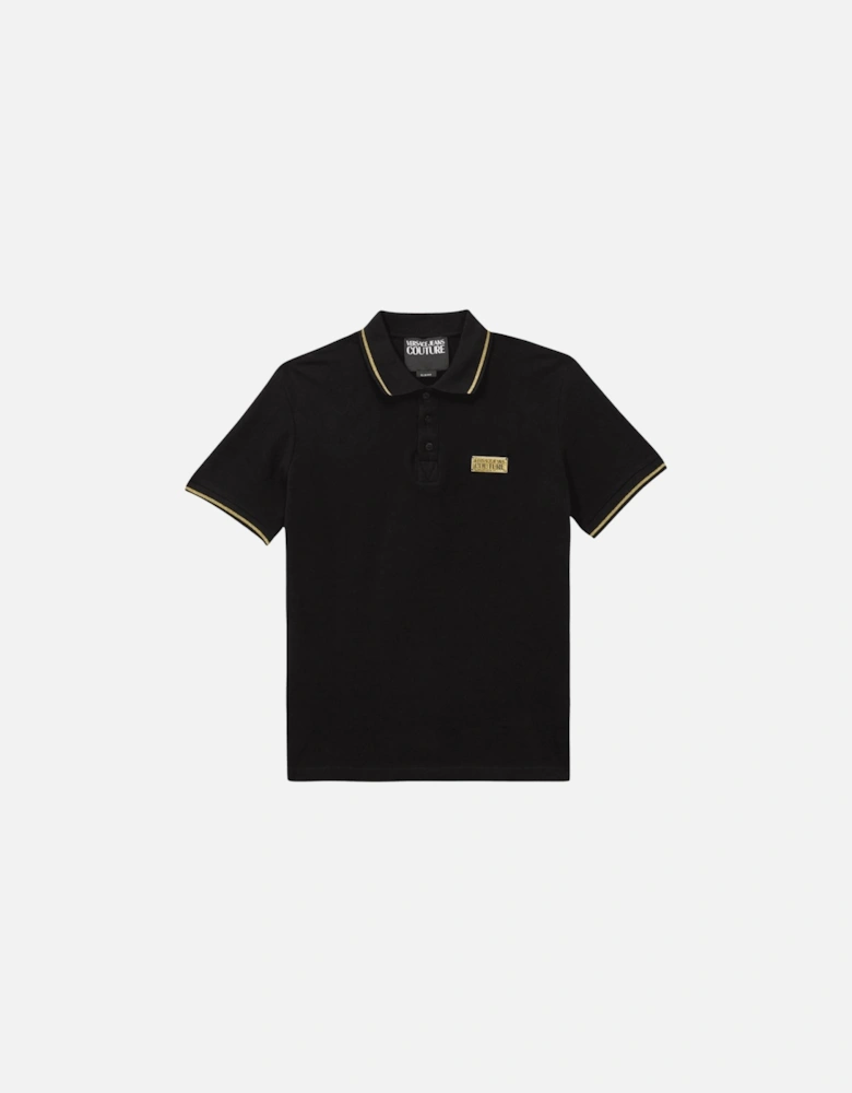 Cotton Metal Logo Black/Gold Tipped Polo Shirt