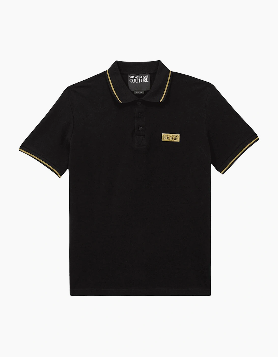 Versace Men's Cotton Metal Logo Black/Gold Tipped Polo Shirt - Size: 44
