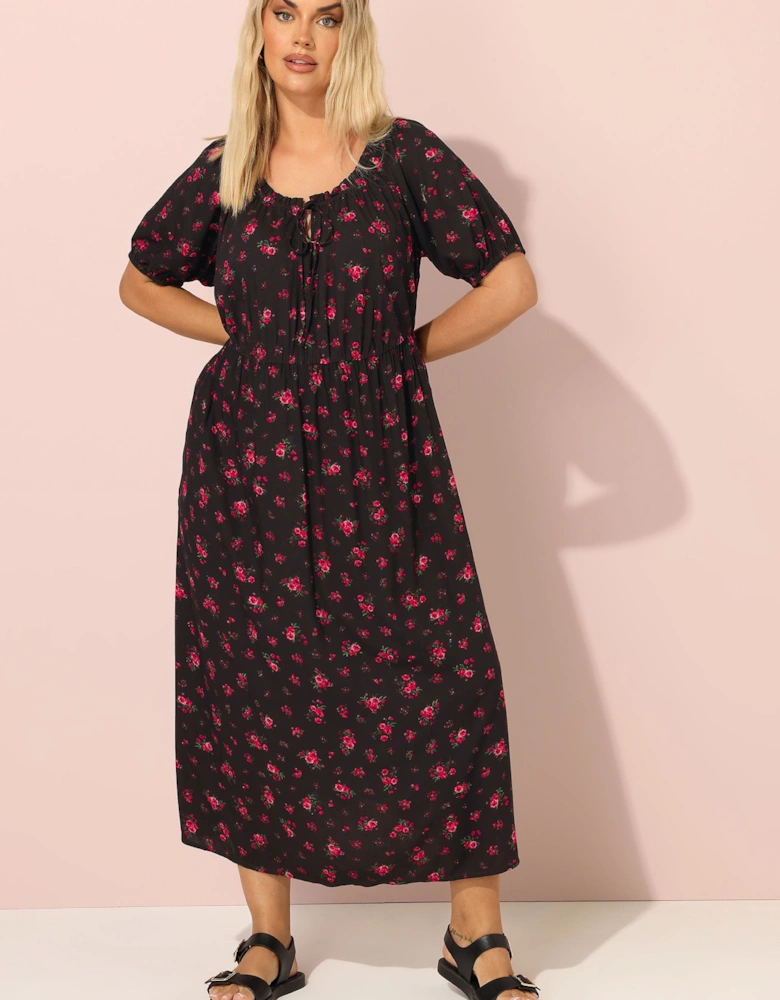 Ditsy Floral Tie Neck Maxi Dress