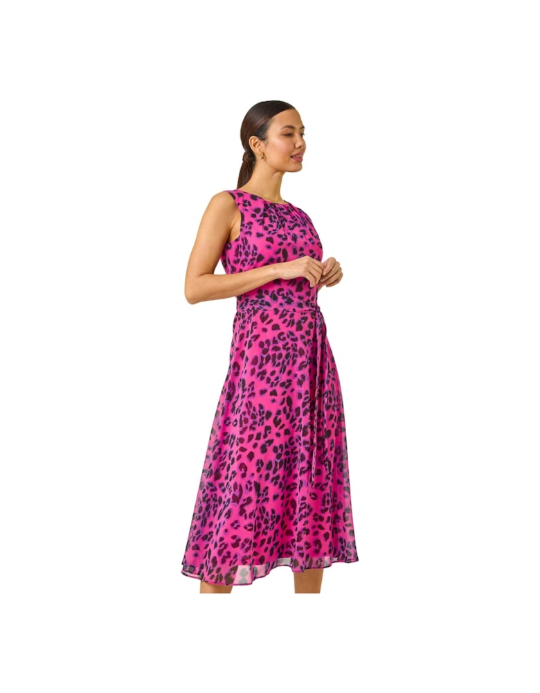 Animal Print Pleated Chiffon Dress