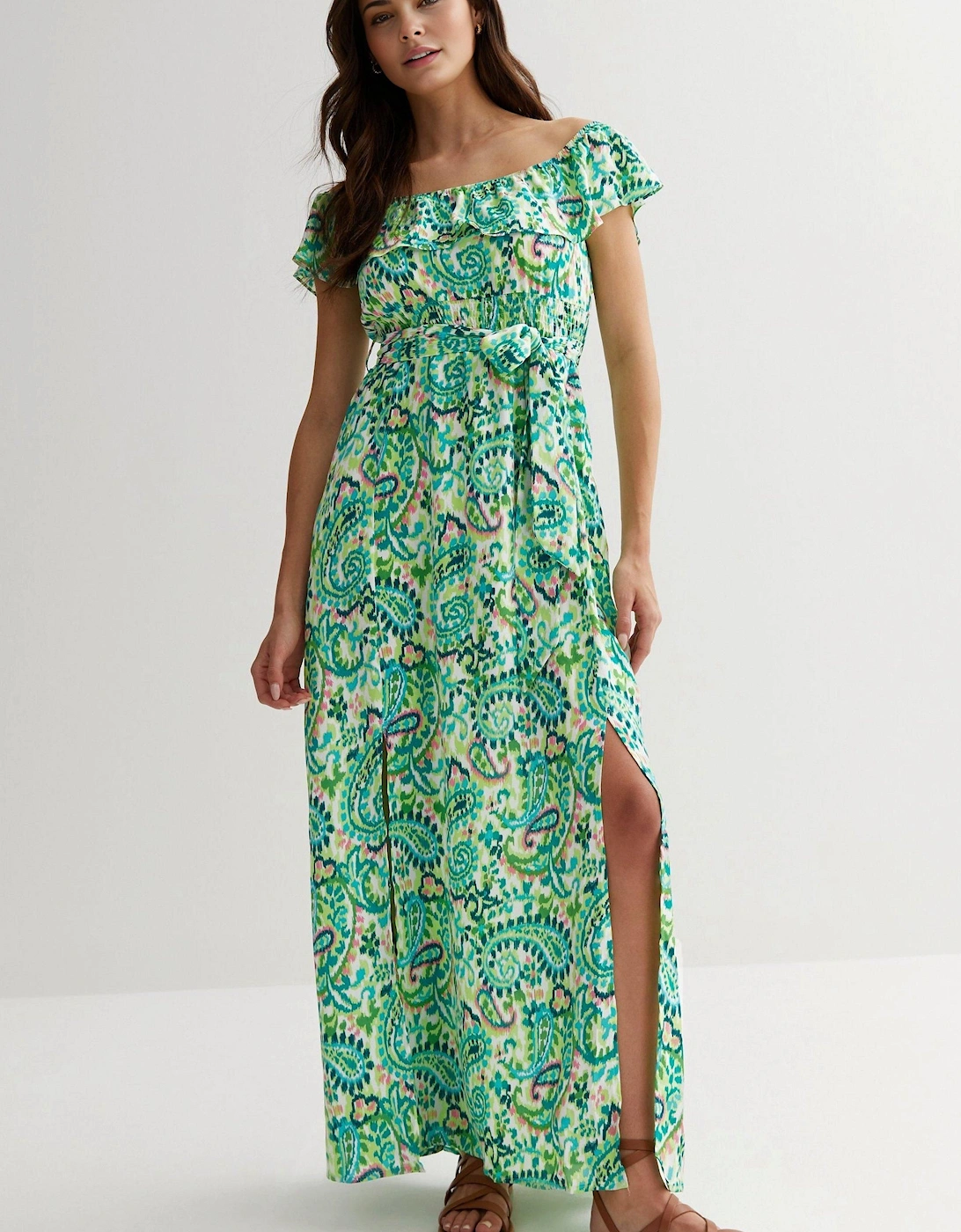 Paisley Print Tie Waist Bardot Dress, 2 of 1