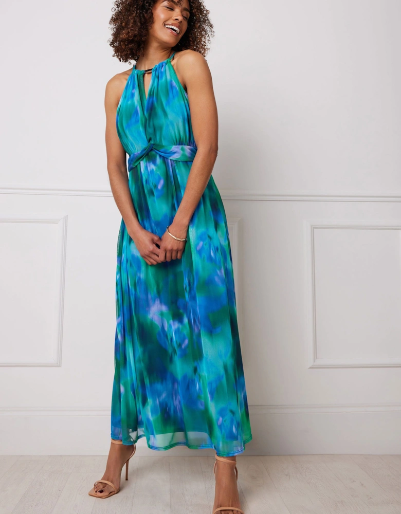 Abstract Mesh Knot Front Maxi Dress