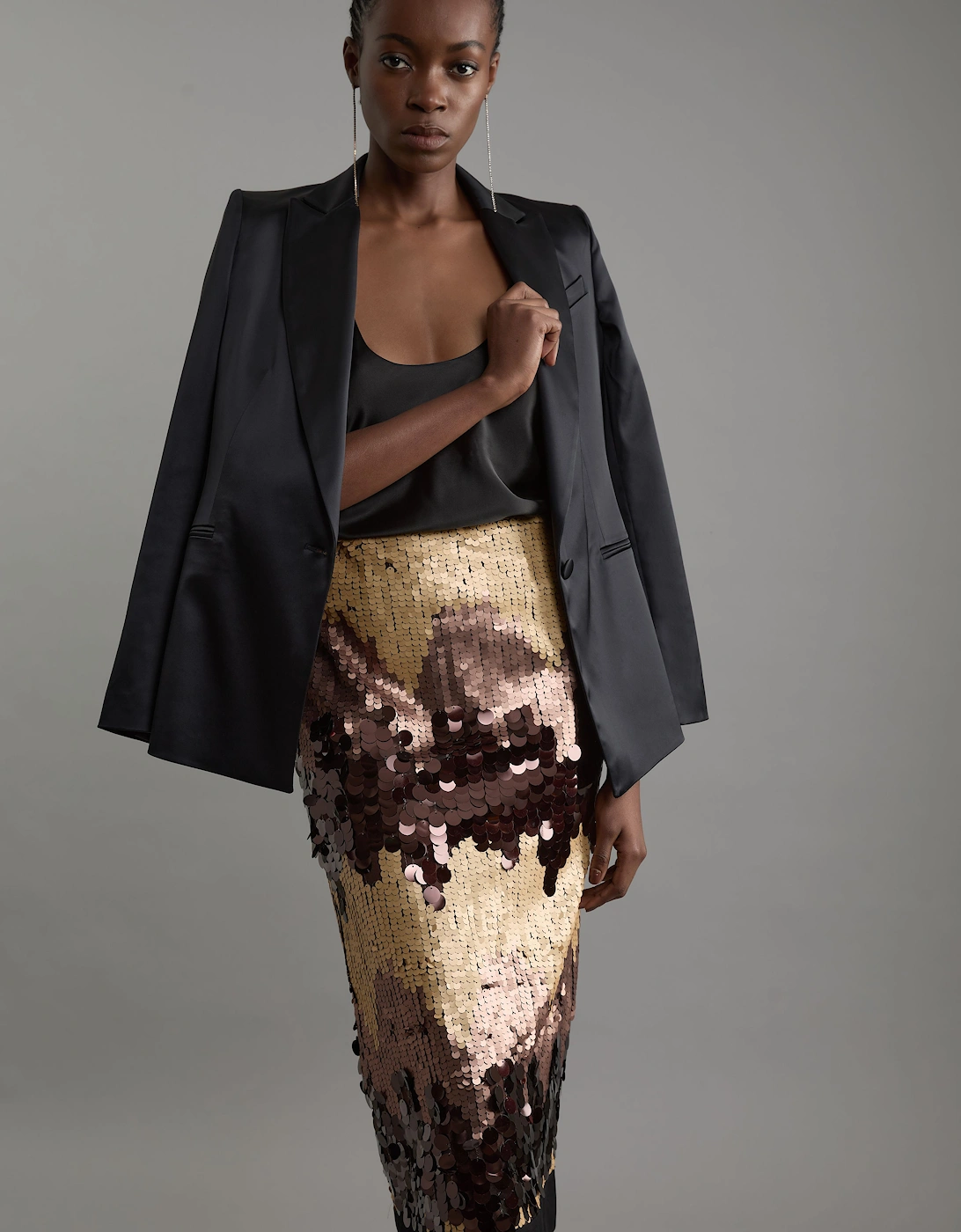 Tall Sequin Georgette Panelled Woven Midi Skirt, 2 of 1
