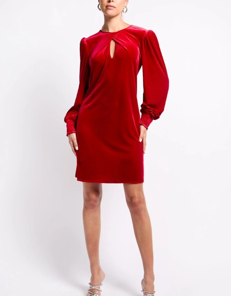 Red Velvet Crossover Detail Mini Dress