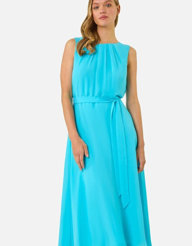 Chiffon Pleated Neck Midi Dress