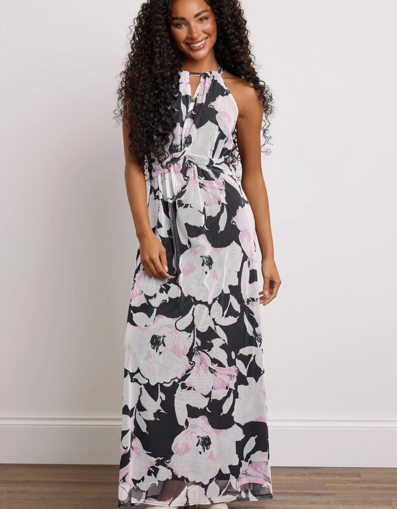 Petite Mesh Knot Front Halter Dress