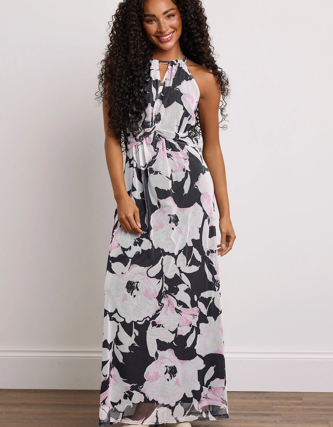 Petite Mesh Knot Front Halter Dress, 2 of 1