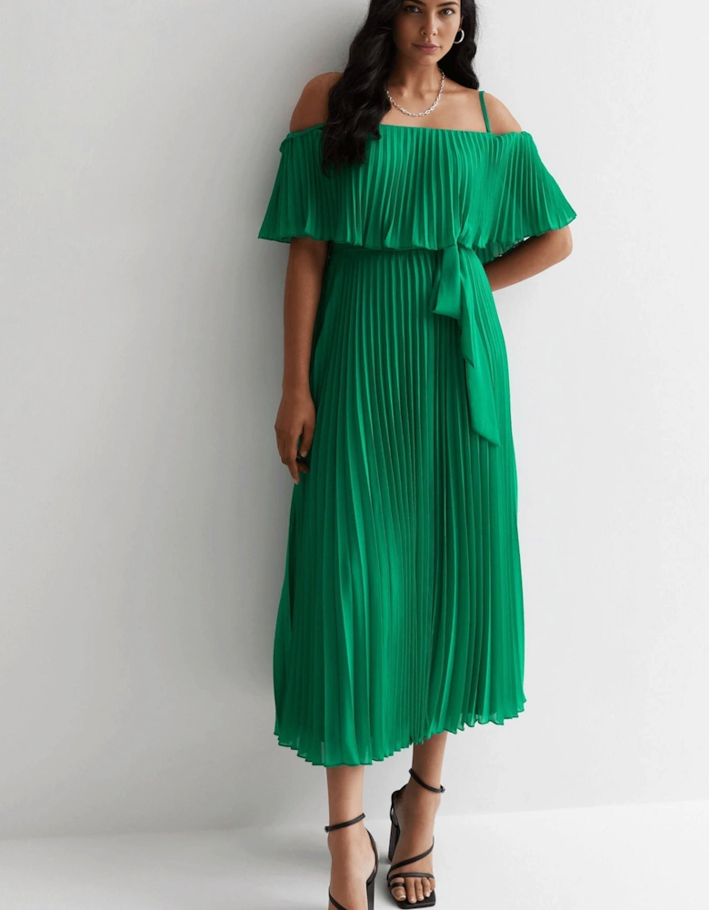 Pleated Bardot Midaxi Dress