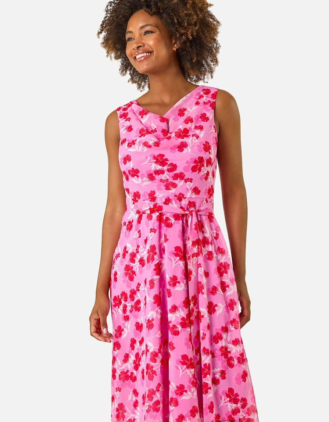 Floral Print Chiffon Cowl Neck Dress, 2 of 1
