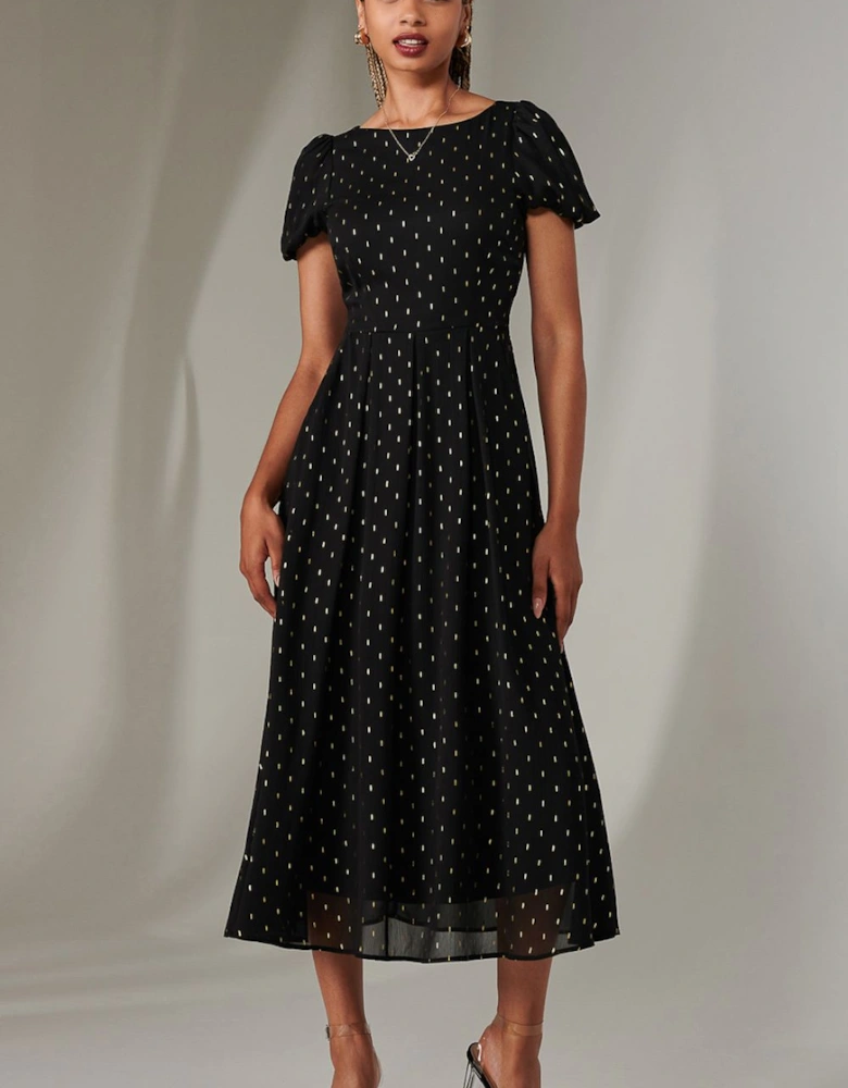Metallic Spot Chiffon Midimix Dress